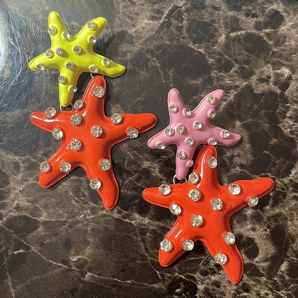 Starfish Rhinestone Drop Earrings - Picture 10 of 14